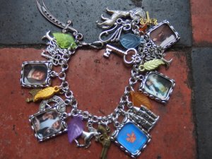 Outlander inspired charm bracelet 23 charms Jamie, Claire,Dragonfly in Amber